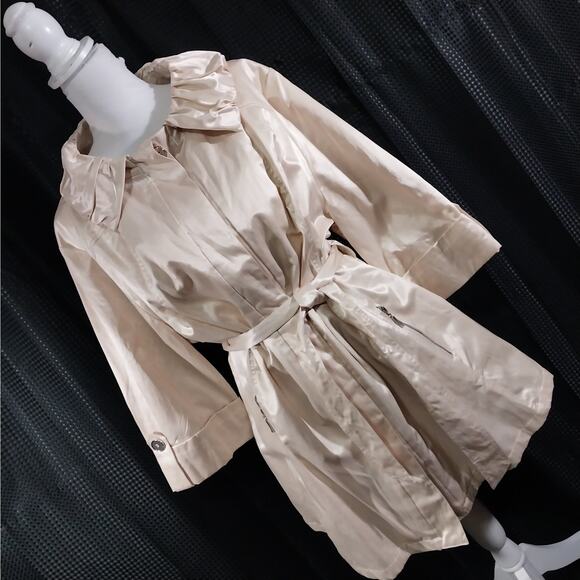 MOMENTUM! CHAMPAGNE BEIGE PINK SATIN SCRUNCHY COLLAR, BELTED JACKET! SZ 2X - Picture 12 of 12